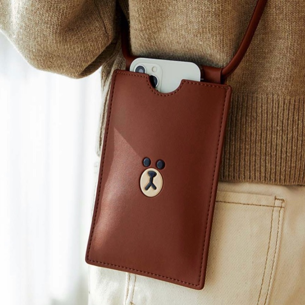 Line Friend Brown Faux Leather Phone Crossbody Bag Holder - SUPER CUTE 🧸